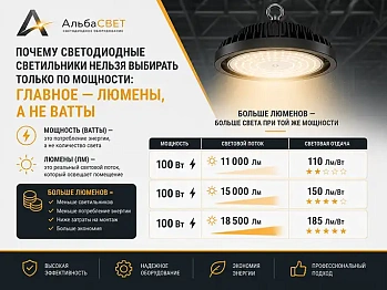 Почему светодиодные светильники нужно выбирать по люменам, а не по мощности — рекомендации ООО «АльбаСВЕТ»
